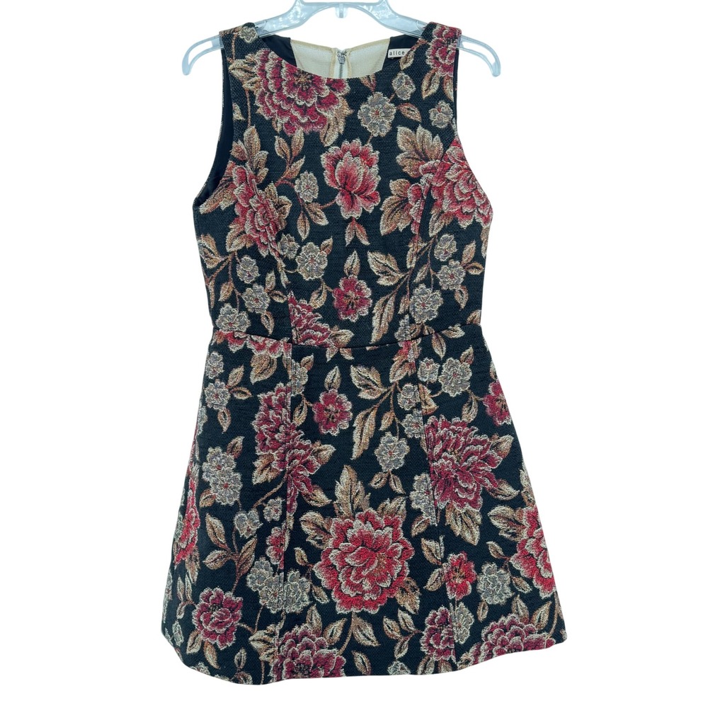 Alice + Olivia Floral Tapestry Dress Womens 8 Black Red Gold Brocade C510573402‎